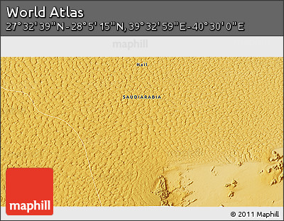 Physical 3D Map of the Area around 27° 48' 57" N, 40° 1' 29" E