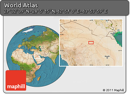 Satellite Location Map of the Area around 27° 48' 57" N, 43° 25' 29" E