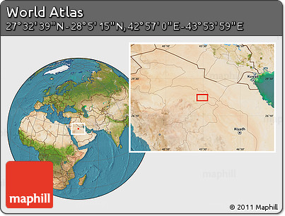 Satellite Location Map of the Area around 27° 48' 57" N, 43° 25' 29" E