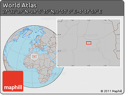 Gray Location Map of the Area around 27° 48' 57" N, 4° 19' 30" E