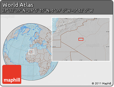 Gray Location Map of the Area around 27° 48' 57" N, 4° 10' 30" W, hill shading