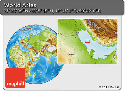 Physical Location Map of the Area around 27° 48' 57" N, 50° 13' 30" E