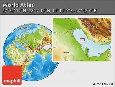 Physical Location Map of the Area around 27° 48' 57" N, 50° 13' 30" E