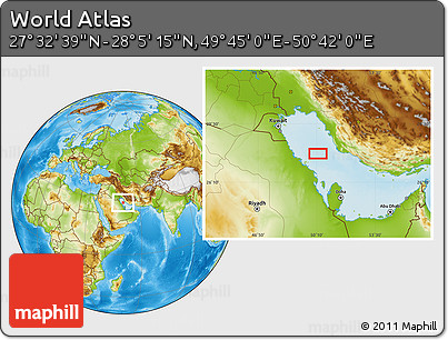 Physical Location Map of the Area around 27° 48' 57" N, 50° 13' 30" E