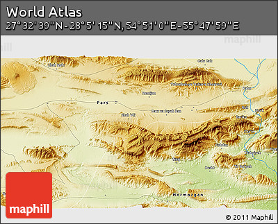 Physical 3D Map of the Area around 27° 48' 57" N, 55° 19' 30" E