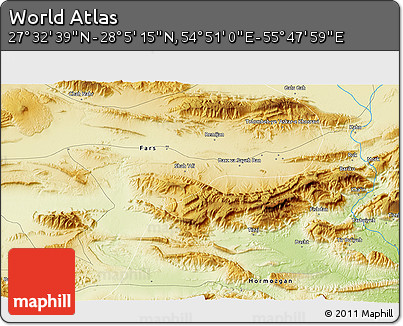 Physical 3D Map of the Area around 27° 48' 57" N, 55° 19' 30" E