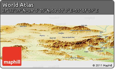 Physical Panoramic Map of the Area around 27° 48' 57" N, 55° 19' 30" E