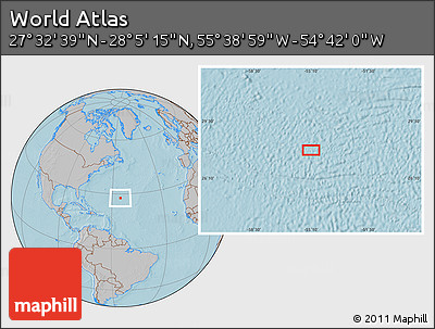 Gray Location Map of the Area around 27° 48' 57" N, 55° 10' 29" W, hill shading