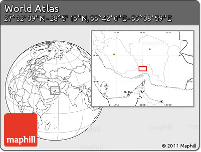 Blank Location Map of the Area around 27° 48' 57" N, 56° 10' 29" E