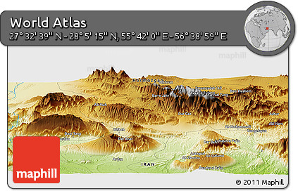 Physical Panoramic Map of the Area around 27° 48' 57" N, 56° 10' 29" E