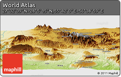 Physical Panoramic Map of the Area around 27° 48' 57" N, 56° 10' 29" E
