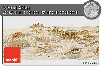 Satellite Panoramic Map of the Area around 27° 48' 57" N, 56° 10' 29" E