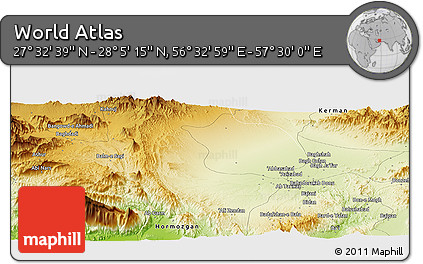 Physical Panoramic Map of the Area around 27° 48' 57" N, 57° 1' 29" E