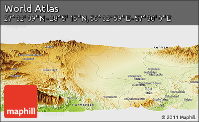 Physical Panoramic Map of the Area around 27° 48' 57" N, 57° 1' 29" E