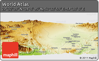 Physical Panoramic Map of the Area around 27° 48' 57" N, 57° 1' 29" E