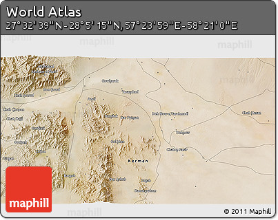 Satellite 3D Map of the Area around 27° 48' 57" N, 57° 52' 30" E