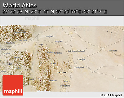 Satellite 3D Map of the Area around 27° 48' 57" N, 57° 52' 30" E