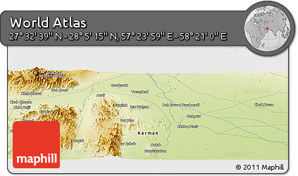 Physical Panoramic Map of the Area around 27° 48' 57" N, 57° 52' 30" E