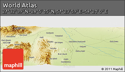 Physical Panoramic Map of the Area around 27° 48' 57" N, 57° 52' 30" E
