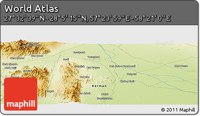 Physical Panoramic Map of the Area around 27° 48' 57" N, 57° 52' 30" E