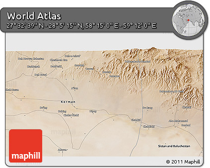 Satellite 3D Map of the Area around 27° 48' 57" N, 58° 43' 30" E
