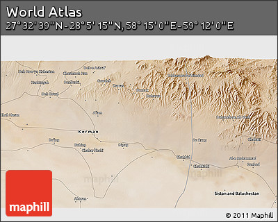 Satellite 3D Map of the Area around 27° 48' 57" N, 58° 43' 30" E