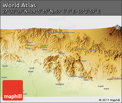 Physical 3D Map of the Area around 27° 48' 57" N, 59° 34' 30" E