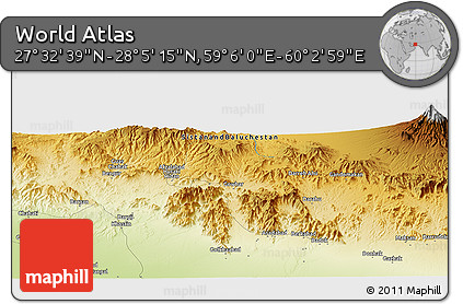 Physical Panoramic Map of the Area around 27° 48' 57" N, 59° 34' 30" E