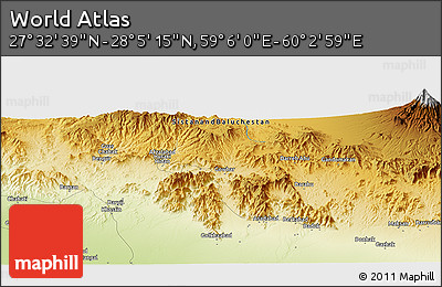 Physical Panoramic Map of the Area around 27° 48' 57" N, 59° 34' 30" E