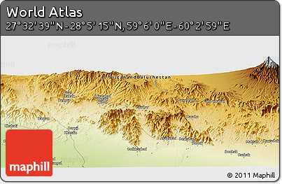 Physical Panoramic Map of the Area around 27° 48' 57" N, 59° 34' 30" E