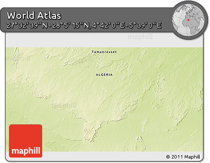 Physical 3D Map of the Area around 27° 48' 57" N, 5° 10' 30" E
