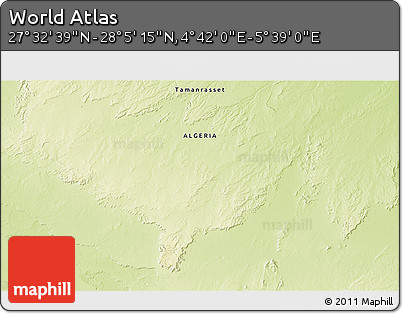 Physical 3D Map of the Area around 27° 48' 57" N, 5° 10' 30" E