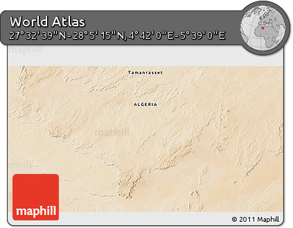 Satellite 3D Map of the Area around 27° 48' 57" N, 5° 10' 30" E