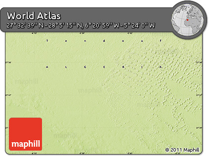 Physical Map of the Area around 27° 48' 57" N, 5° 52' 30" W