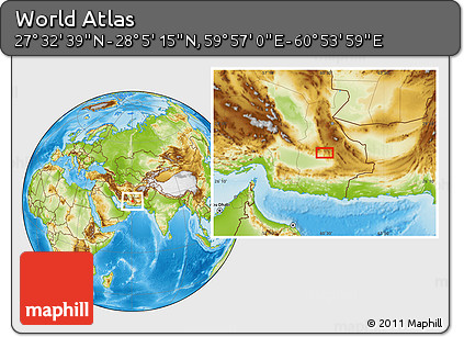 Physical Location Map of the Area around 27° 48' 57" N, 60° 25' 29" E