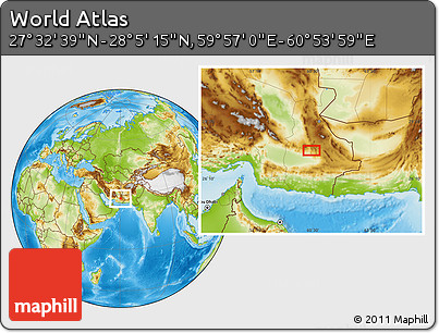 Physical Location Map of the Area around 27° 48' 57" N, 60° 25' 29" E