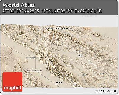 Satellite 3D Map of the Area around 27° 48' 57" N, 62° 7' 30" E