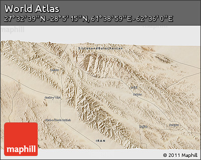 Satellite 3D Map of the Area around 27° 48' 57" N, 62° 7' 30" E