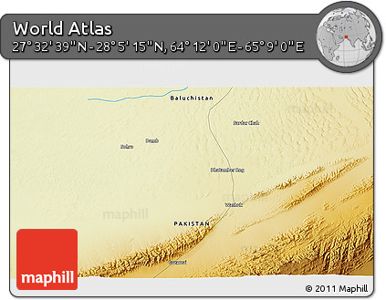 Physical 3D Map of the Area around 27° 48' 57" N, 64° 40' 30" E