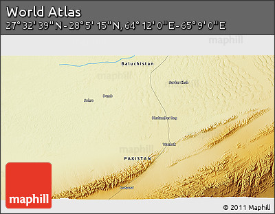 Physical 3D Map of the Area around 27° 48' 57" N, 64° 40' 30" E