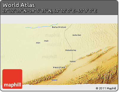 Physical 3D Map of the Area around 27° 48' 57" N, 64° 40' 30" E