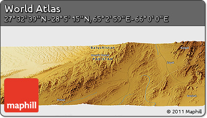 Physical Panoramic Map of the Area around 27° 48' 57" N, 65° 31' 30" E
