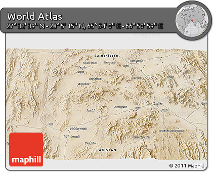 Satellite 3D Map of the Area around 27° 48' 57" N, 66° 22' 30" E