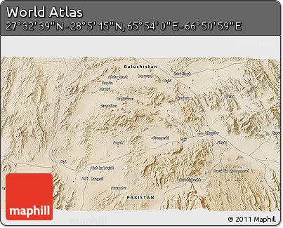 Satellite 3D Map of the Area around 27° 48' 57" N, 66° 22' 30" E