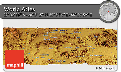 Physical Panoramic Map of the Area around 27° 48' 57" N, 66° 22' 30" E