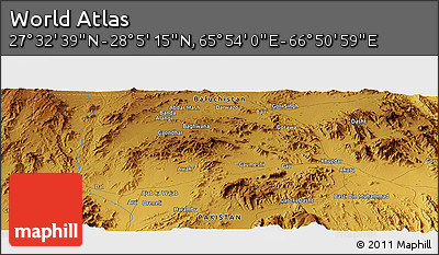 Physical Panoramic Map of the Area around 27° 48' 57" N, 66° 22' 30" E