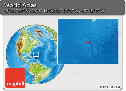Physical Location Map of the Area around 27° 48' 57" N, 66° 13' 29" W