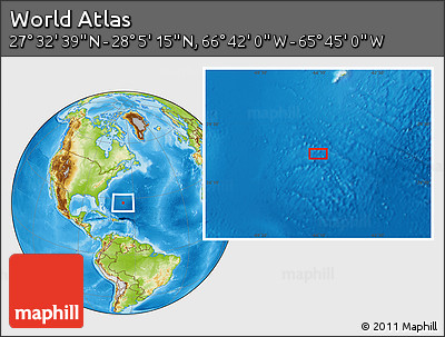 Physical Location Map of the Area around 27° 48' 57" N, 66° 13' 29" W