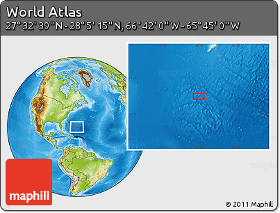 Physical Location Map of the Area around 27° 48' 57" N, 66° 13' 29" W