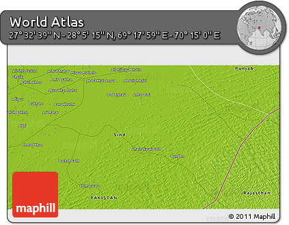 Physical 3D Map of the Area around 27° 48' 57" N, 69° 46' 30" E